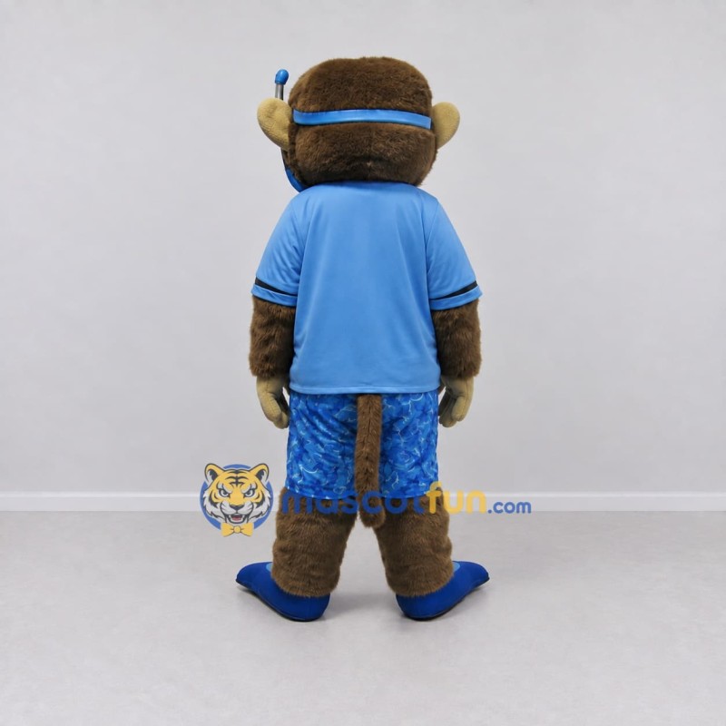 Custom Brown and Blue Snorkeling Monkey Mascot Costume Adult Full Body Suit for Summer Events Custom Brown and Blue Snorkeling Monkey Mascot Costume Adult Full Body Suit for Summer Events