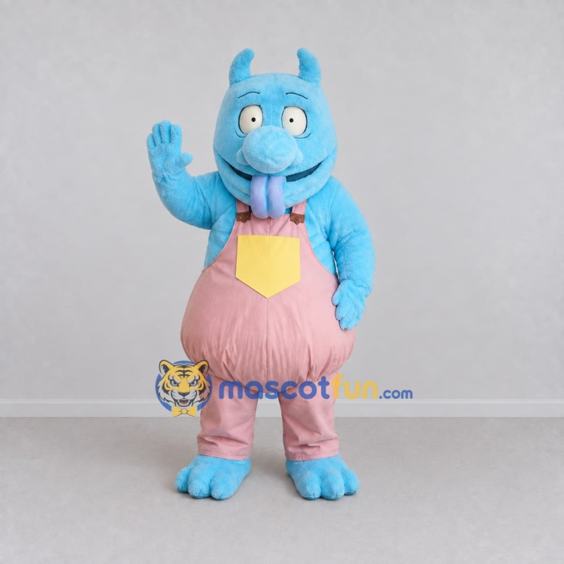 Custom Blue and Pink Rabbit in Overalls Mascot Costume Adult Full Body Suit for Children's Events Custom Blue and Pink Rabbit in Overalls Mascot Costume Adult Full Body Suit for Children's Events