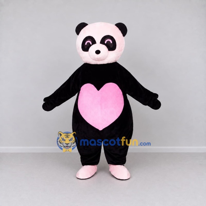 Custom Black and Pink Panda with Heart Mascot Costume Adult Full Body Suit for Valentine's Events Custom Black and Pink Panda with Heart Mascot Costume Adult Full Body Suit for Valentine's Events