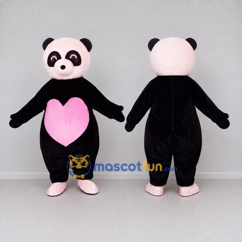 Custom Black and Pink Panda with Heart Mascot Costume Adult Full Body Suit for Valentine's Events Custom Black and Pink Panda with Heart Mascot Costume Adult Full Body Suit for Valentine's Events