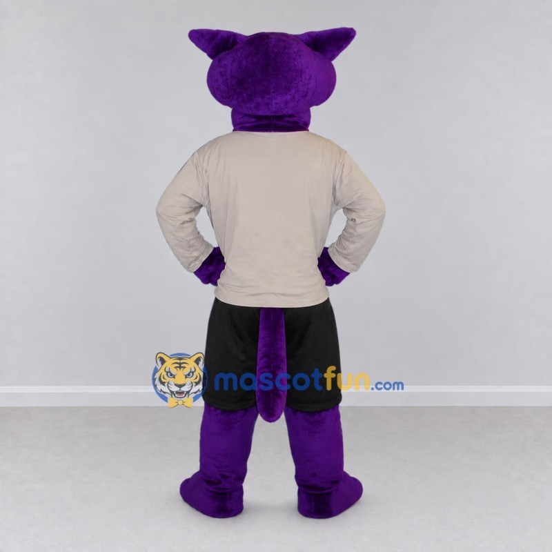 Custom Purple and Gray Big Cat in Sportswear Mascot Costume Adult Full Body Suit for Sports Events Custom Purple and Gray Big Cat in Sportswear Mascot Costume Adult Full Body Suit for Sports Events