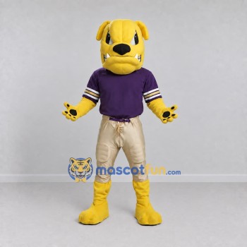Custom Yellow and Purple Bulldog in Sportswear Mascot Costume Adult Full Body Suit for Sports Events