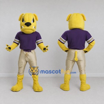 Custom Yellow and Purple Bulldog in Sportswear Mascot Costume Adult Full Body Suit for Sports Events