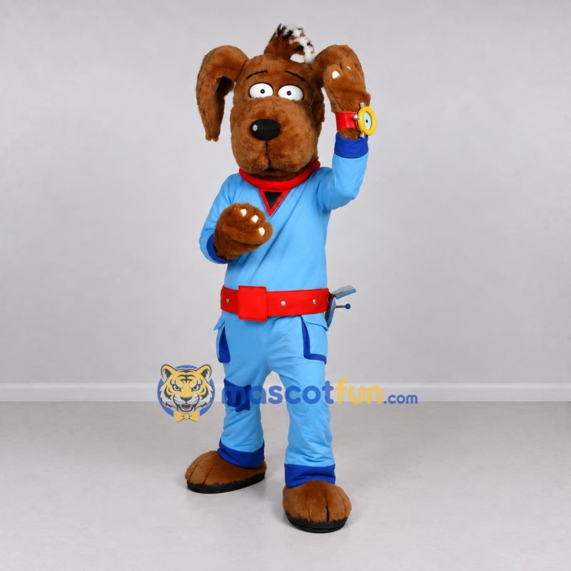 Custom Brown Blue and Red Mechanic Dog Mascot Costume Adult Full Body Suit for Community Events
