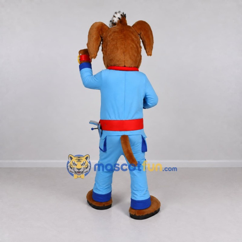Custom Brown Blue and Red Mechanic Dog Mascot Costume Adult Full Body Suit for Community Events