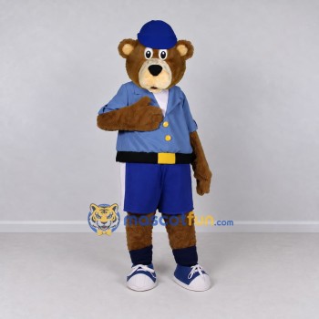 Custom Brown and Blue Bear in Uniform Mascot Costume Adult Full Body Suit for Community Events Custom Brown and Blue Bear in Uniform Mascot Costume Adult Full Body Suit for Community Events