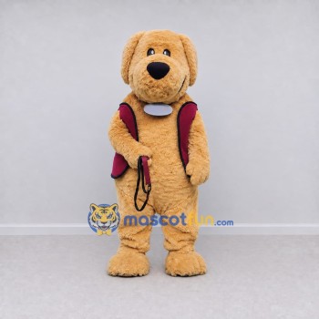Custom Tan and Burgundy Dog in Vest Mascot Costume Adult Full Body Suit for Pet Events Custom Tan and Burgundy Dog in Vest Mascot Costume Adult Full Body Suit for Pet Events