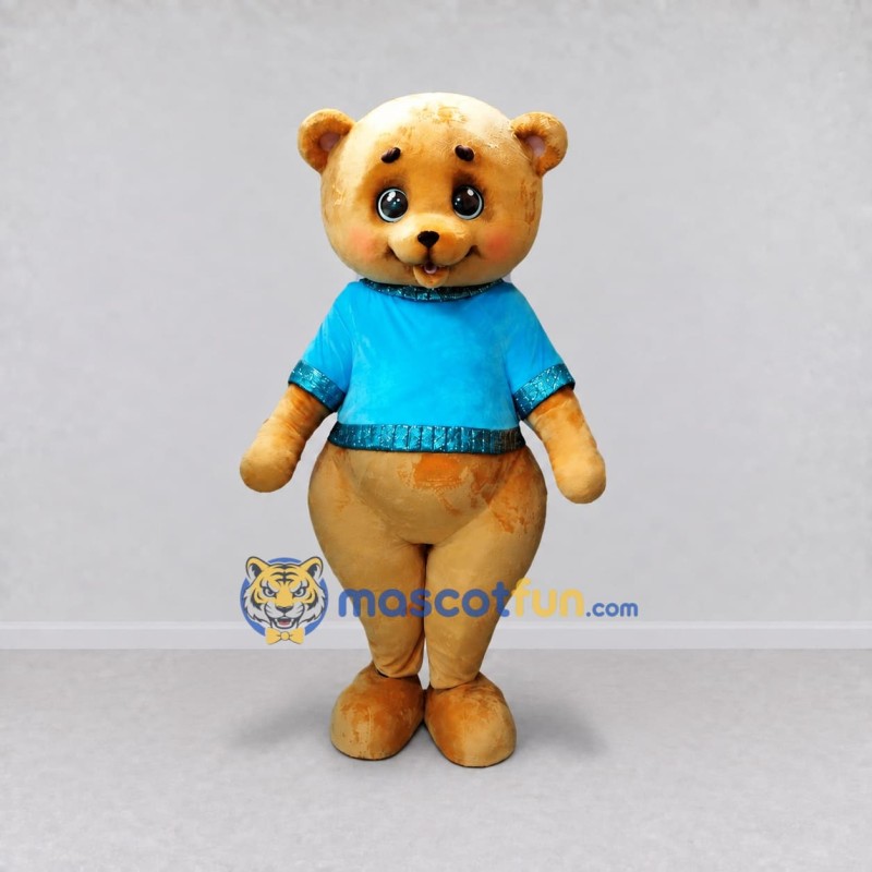 Custom Golden Brown and Blue Teddy Bear in Sweater Mascot Costume Adult Full Body Suit for Children's Events