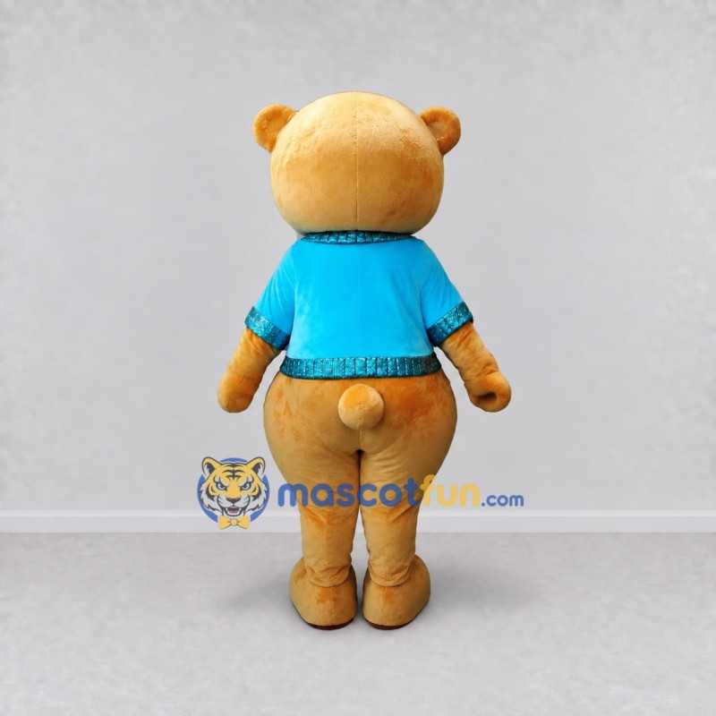 Custom Golden Brown and Blue Teddy Bear in Sweater Mascot Costume Adult Full Body Suit for Children's Events