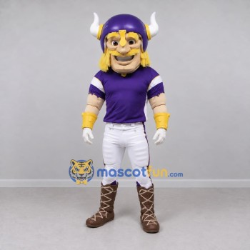 Custom Purple White and Gold Viking Warrior Mascot Costume Adult Full Body Suit for Sports Events