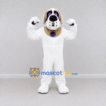 Custom White Tan and Purple Dog Mascot Costume Adult Full Body Suit for Pet Events Custom White Tan and Purple Dog Mascot Costume Adult Full Body Suit for Pet Events