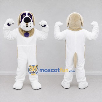 Custom White Tan and Purple Dog Mascot Costume Adult Full Body Suit for Pet Events