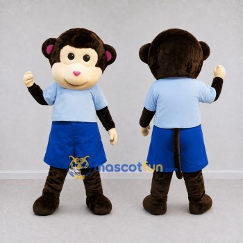 Custom Brown and Blue Monkey in Sportswear Mascot Costume Adult Full Body Suit for Children's Events