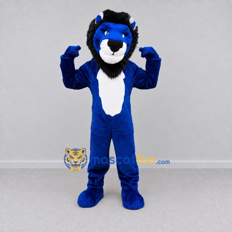 Custom Blue Black and White Lion Mascot Costume Adult Full Body Suit for Sports Events Custom Blue Black and White Lion Mascot Costume Adult Full Body Suit for Sports Events
