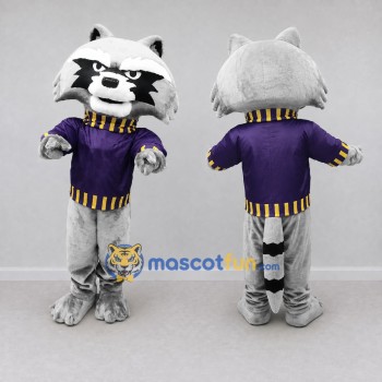 Custom Gray and Purple Raccoon in Sweater Mascot Costume Adult Full Body Suit for Woodland Events