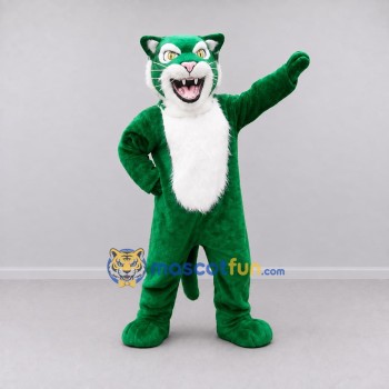 Custom Green and White Big Cat Mascot Costume Adult Full Body Suit for Sports Events Custom Green and White Big Cat Mascot Costume Adult Full Body Suit for Sports Events