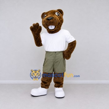 Custom Brown and White Rodent in T-Shirt Mascot Costume Adult Full Body Suit for School Events