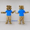 Custom Tan and Blue Rodent in T-Shirt Mascot Costume Adult Full Body Suit for School Events