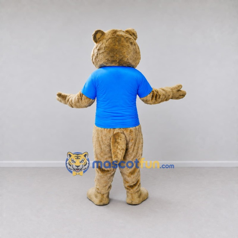 Custom Tan and Blue Rodent in T-Shirt Mascot Costume Adult Full Body Suit for School Events