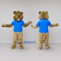 Custom Tan and Blue Rodent in T-Shirt Mascot Costume Adult Full Body Suit for School Events