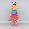 Custom Tan Blue and Pink Spotted Cat in Skirt Mascot Costume Adult Full Body Suit for Children's Events Custom Tan Blue and Pink Spotted Cat in Skirt Mascot Costume Adult Full Body Suit for Children's Events