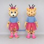 Custom Tan Blue and Pink Spotted Cat in Skirt Mascot Costume Adult Full Body Suit for Children's Events