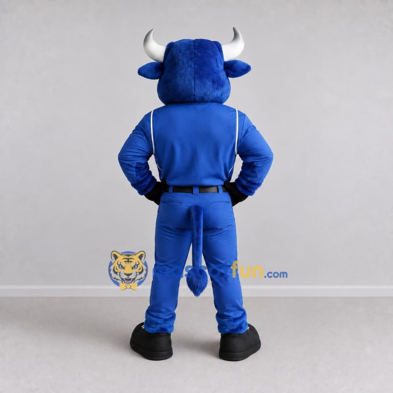 Custom Blue and White Bull in Sportswear Mascot Costume Adult Full Body Suit for Sports Events Custom Blue and White Bull in Sportswear Mascot Costume Adult Full Body Suit for Sports Events
