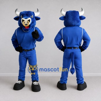Custom Blue and White Bull in Sportswear Mascot Costume Adult Full Body Suit for Sports Events