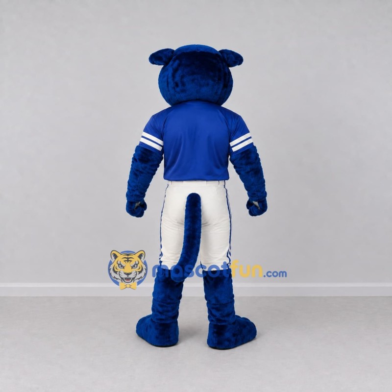 Custom Blue and White Big Panther in Sportswear Mascot Costume Adult Full Body Suit for Sports Events Custom Blue and White Big Panther in Sportswear Mascot Costume Adult Full Body Suit for Sports Events