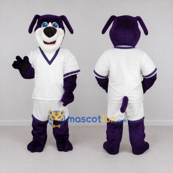 Custom Purple and White Dog in Sportswear Mascot Costume Adult Full Body Suit for Sports Events