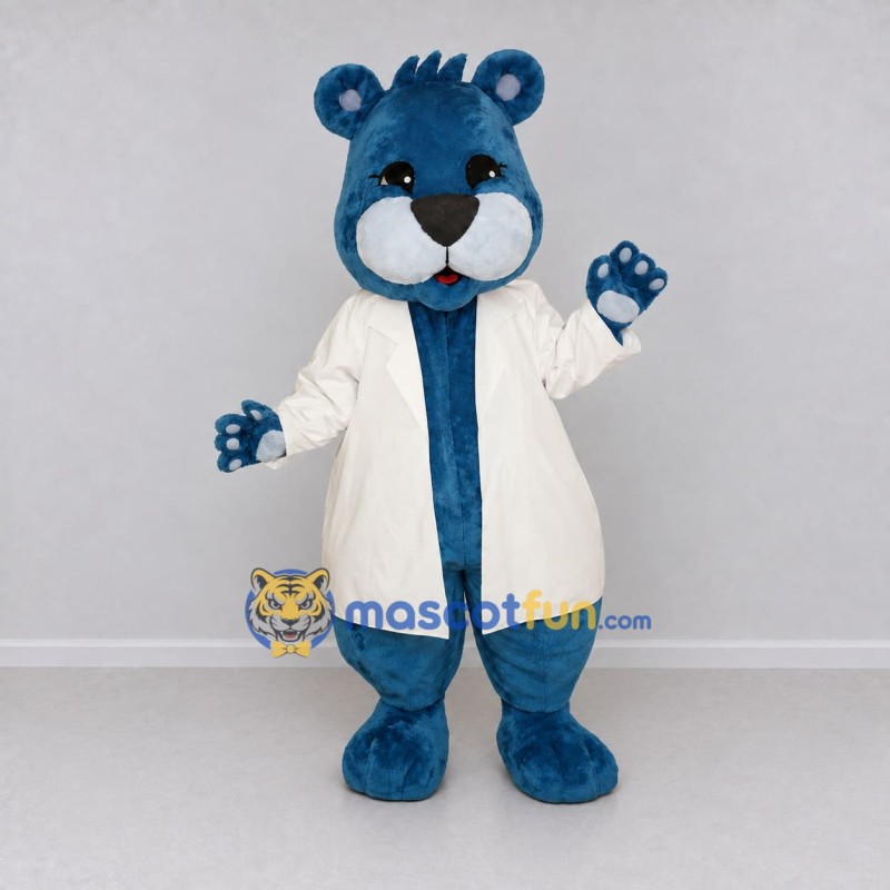 Custom Blue and White Bear in Lab Coat Mascot Costume Adult Full Body Suit for Science Events Custom Blue and White Bear in Lab Coat Mascot Costume Adult Full Body Suit for Science Events