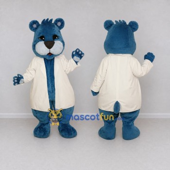 Custom Blue and White Bear in Lab Coat Mascot Costume Adult Full Body Suit for Science Events