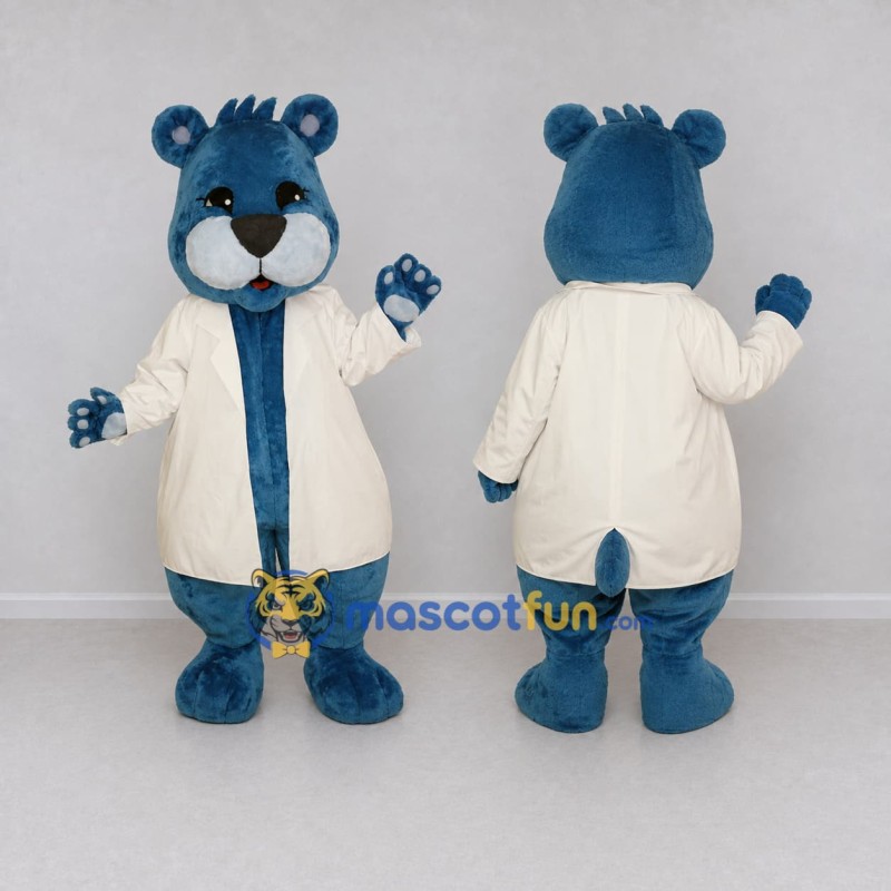 Custom Blue and White Bear in Lab Coat Mascot Costume Adult Full Body Suit for Science Events Custom Blue and White Bear in Lab Coat Mascot Costume Adult Full Body Suit for Science Events