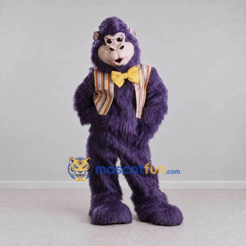 Custom Purple and Yellow Gorilla in Vest Mascot Costume Adult Full Body Suit for Party Events Custom Purple and Yellow Gorilla in Vest Mascot Costume Adult Full Body Suit for Party Events