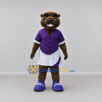 Custom Brown and Purple Beaver in Sportswear Mascot Costume Adult Full Body Suit for Sports Events