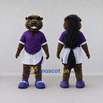 Custom Brown and Purple Beaver in Sportswear Mascot Costume Adult Full Body Suit for Sports Events
