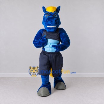 Custom Blue and Yellow Horse in Sportswear Mascot Costume Adult Full Body Suit for Sports Events Custom Blue and Yellow Horse in Sportswear Mascot Costume Adult Full Body Suit for Sports Events