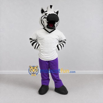 Custom Black White and Purple Zebra in Sportswear Mascot Costume Adult Full Body Suit for Sports Events