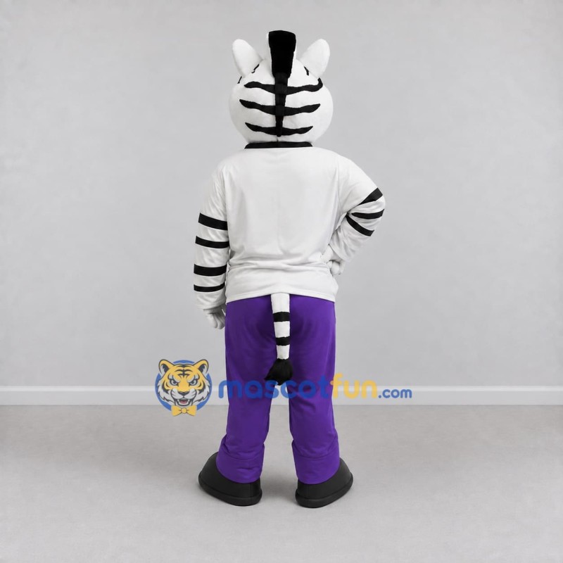 Custom Black White and Purple Zebra in Sportswear Mascot Costume Adult Full Body Suit for Sports Events Custom Black White and Purple Zebra in Sportswear Mascot Costume Adult Full Body Suit for Sports Events
