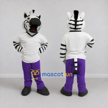 Custom Black White and Purple Zebra in Sportswear Mascot Costume Adult Full Body Suit for Sports Events
