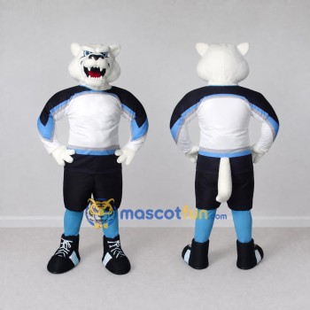 Custom White Black and Blue Wolf in Sportswear Mascot Costume Adult Full Body Suit for Sports Events