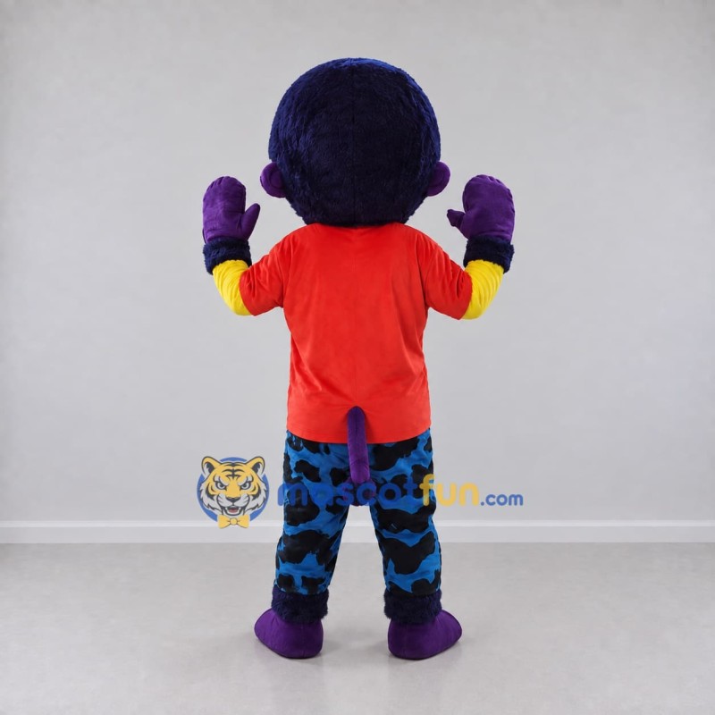 Custom Purple and Red Monkey in T-Shirt Mascot Costume Adult Full Body Suit for Children's Events Custom Purple and Red Monkey in T-Shirt Mascot Costume Adult Full Body Suit for Children's Events