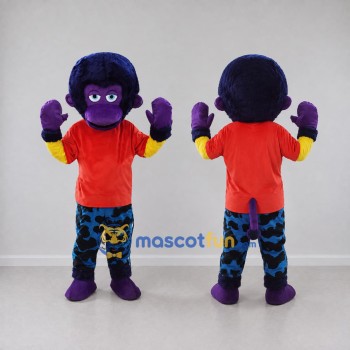 Custom Purple and Red Monkey in T-Shirt Mascot Costume Adult Full Body Suit for Children's Events