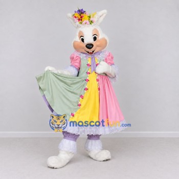 Custom White Pink and Purple Easter Rabbit Mascot Costume Adult Full Body Suit for Easter Events Custom White Pink and Purple Easter Rabbit Mascot Costume Adult Full Body Suit for Easter Events