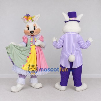 Custom White Pink and Purple Easter Rabbit Mascot Costume Adult Full Body Suit for Easter Events