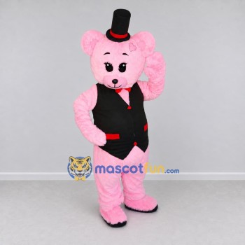Custom Pink and Black Teddy Bear in Vest Mascot Costume Adult Full Body Suit for Party Events Custom Pink and Black Teddy Bear in Vest Mascot Costume Adult Full Body Suit for Party Events