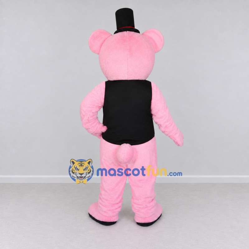 Custom Pink and Black Teddy Bear in Vest Mascot Costume Adult Full Body Suit for Party Events Custom Pink and Black Teddy Bear in Vest Mascot Costume Adult Full Body Suit for Party Events
