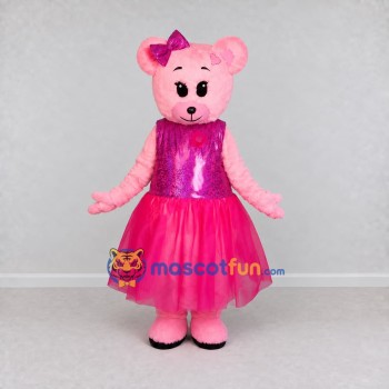 Custom Pink and Magenta Teddy Bear in Dress Mascot Costume Adult Full Body Suit for Children's Events