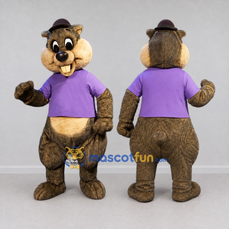 Custom Brown and Purple Hamster in T-Shirt Mascot Costume Adult Full Body Suit for Children's Events Custom Brown and Purple Hamster in T-Shirt Mascot Costume Adult Full Body Suit for Children's Events