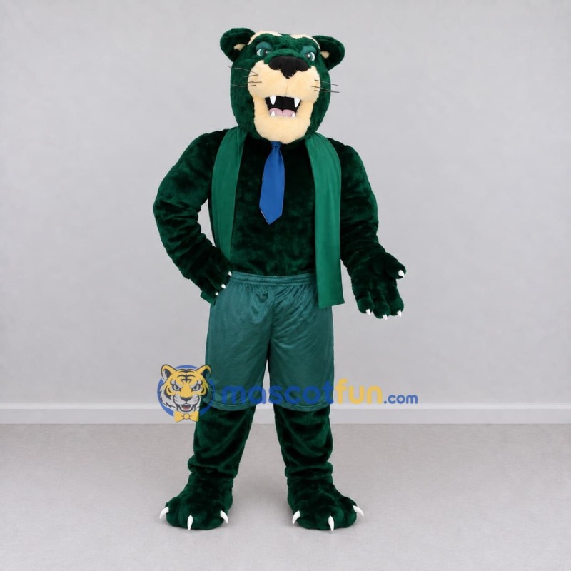 Custom Green and Blue Big Cat with Tie Mascot Costume Adult Full Body Suit for Sports Events Custom Green and Blue Big Cat with Tie Mascot Costume Adult Full Body Suit for Sports Events